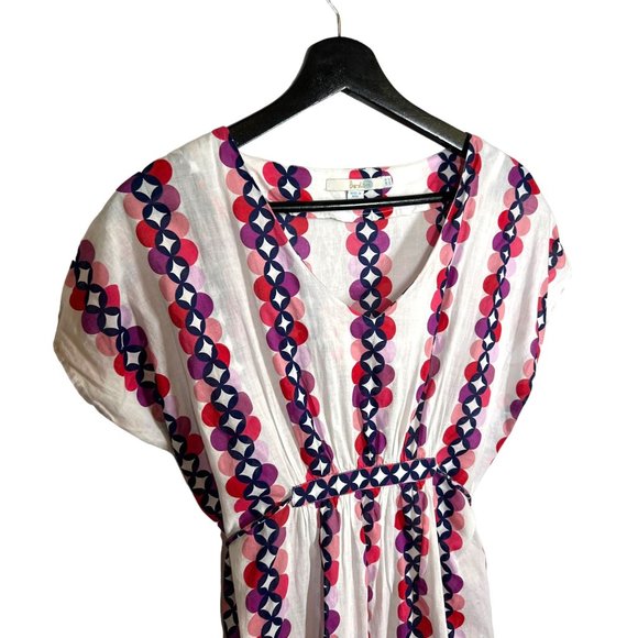 Boden White Multicolor Circle Print Wide Shoulder V Neck Long Tunic Top 4 - Picture 2 of 9